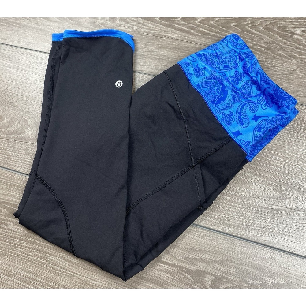 Lululemon Women's Can't Stop Crop Athletic Paisley Waistband Leggings Black 10
